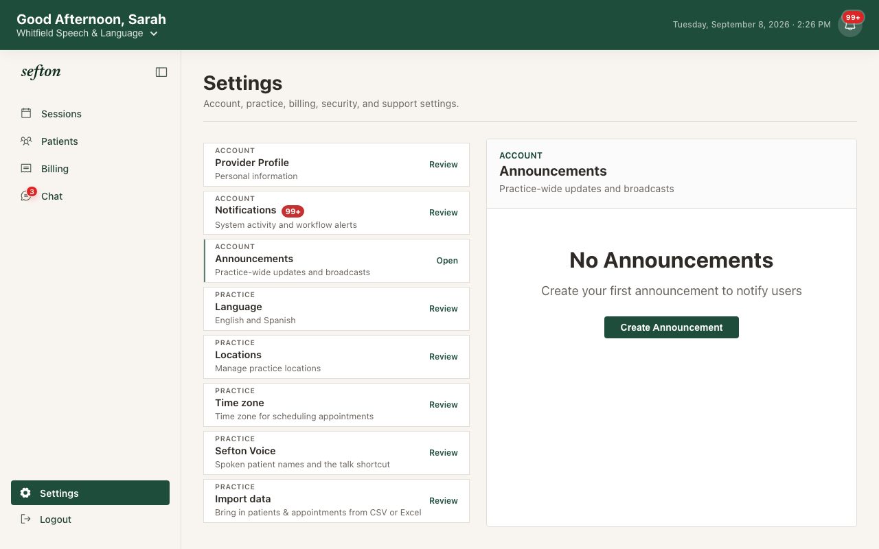 The New Announcement form with audience and alert options.